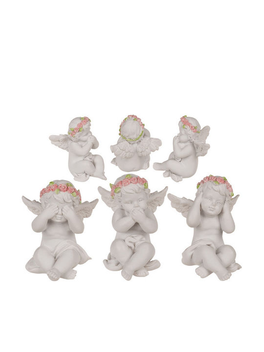 Set 3 Dekorative Cherub Weiß Rosa Kranz Blumen
