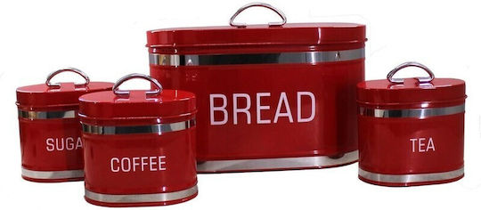 Set of 4 Coffee Tea Sugar Storage Boxes with Metallic Lid Brown 4 Pieces