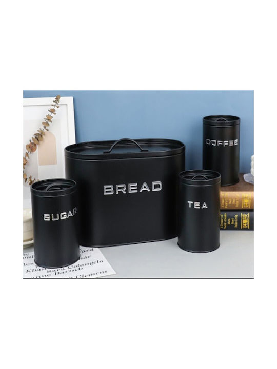 Set of 4 Brown Food Jars for Coffee / Tea with Metallic Lid 4 Pieces