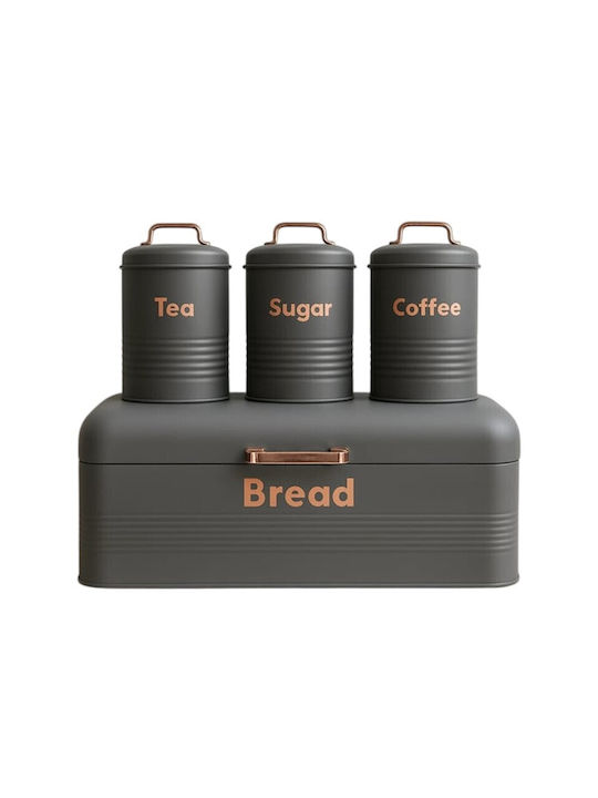 Set of 3 Food Jars for Coffee Tea Sugar with Metallic Brown Lid 3 Pieces