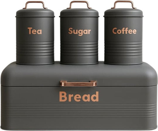 Set of 3 Food Jars for Coffee Tea Sugar with Metallic Brown Lid 3 Pieces