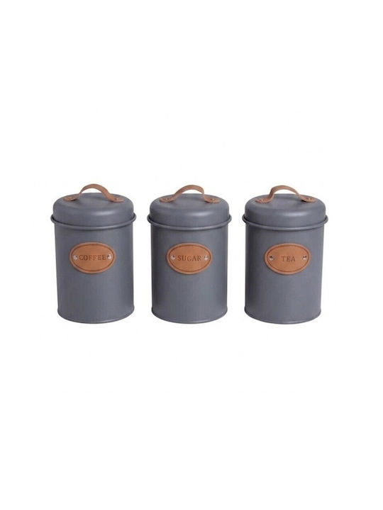 Set of 3 Pieces Coffee / Tea Jars with Brown Lid 10x10x22cm 3 Pieces