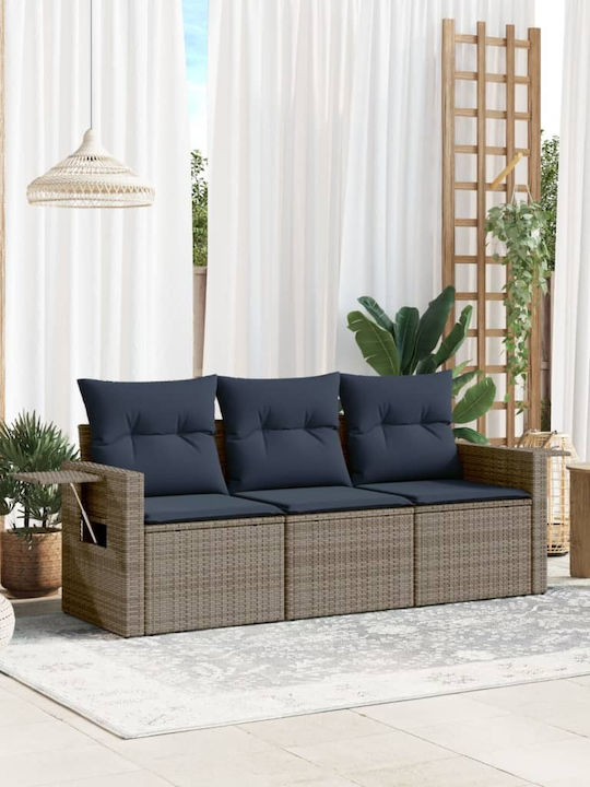 Three-Seater Outdoor Rattan Sofa with Cushions 55x62x69cm