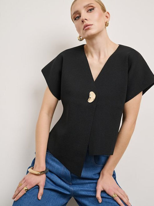 Desiree Kurze Damen Gestrickte Strickjacke Schwarz