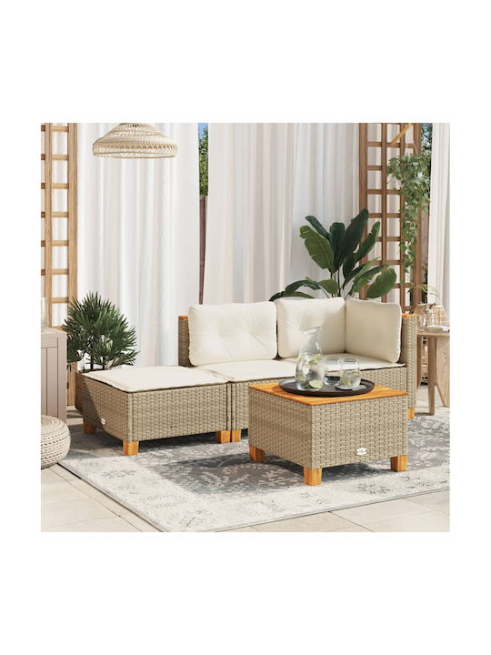 Băncuță Cub Pentru Exterior Rattan Cu Pernă Bej...