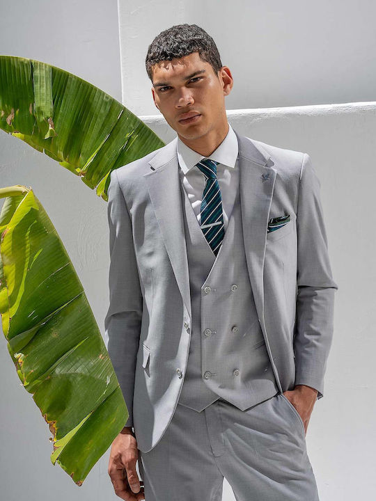 Vittorio Artist Men's Suit with Vest L.t.grey