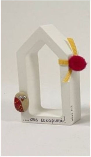 Porcelain House Painted Pebble Owl Thank You Red