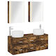 vidaXL Vanity Unit Without Sink With Mirror With Light Smoked Oak Wood