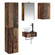 vidaXL Vanity Unit Without Sink With Mirror With Light Aged Wood