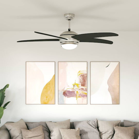vidaXL Ανεμιστήρας Οροφής 130cm με Φως Μαύρος / Ασημί