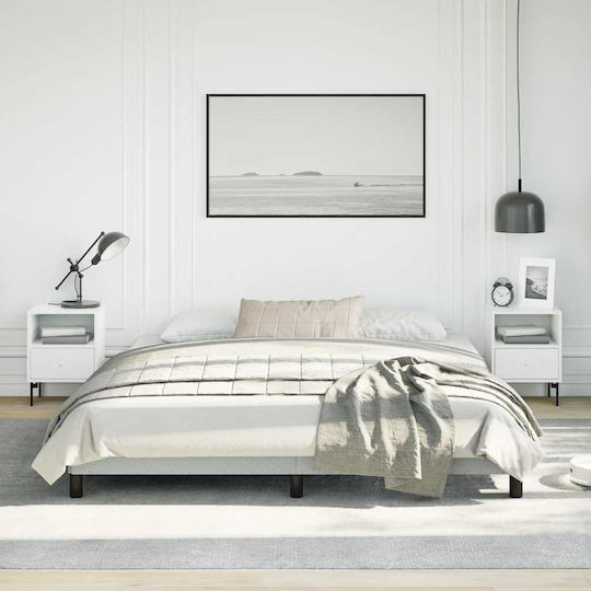 King Size Bed Base Upholstered with Velvet Gray with Slats for Mattress 183x213cm