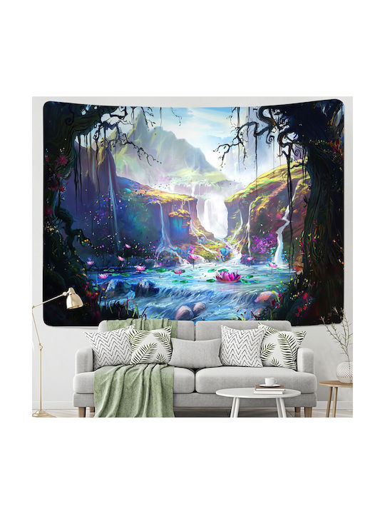 FRIPIA Decorative Tapestry Magical Forest Waterfall Handmade Made of Fabric 150x130cm