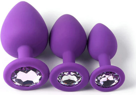 Smd Analyzer Triple Silicone Edition Πρωκτική Σφήνα Σιλικόνη Σετ 3 S M L Purple Silver Diamond