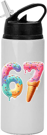 Kinder Trinkflasche Six-seven 600ml Weiß Schwarz Deckel