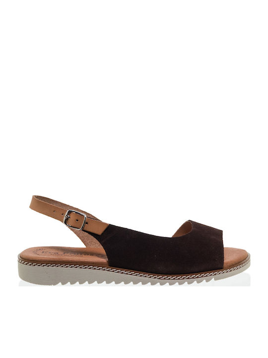 Eva Frutos Deri Flache Sandalen für Damen Dunke...