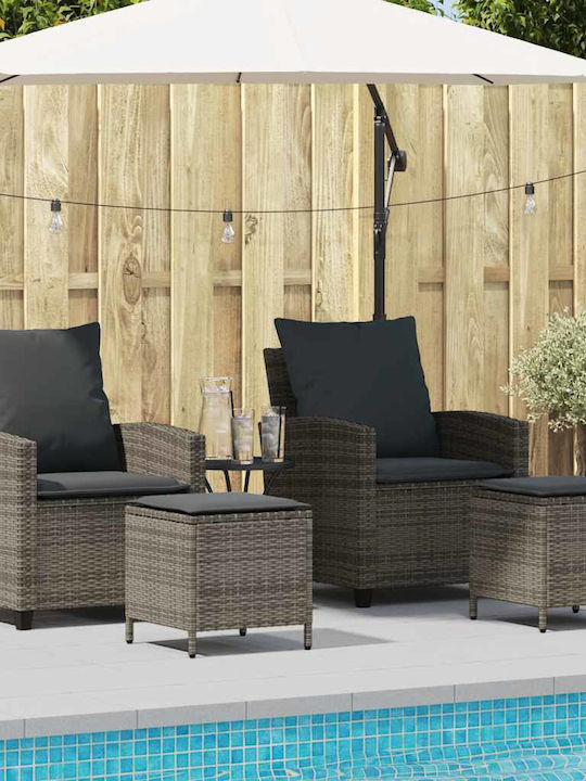 Fotoliu De Exterior Din Rattan Gri Cu Pernă 4 Bucăți