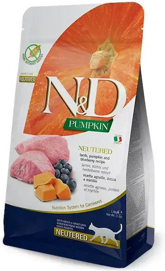 Farmina Blueberry Dry Cat Food Grain-Free for Adult Neutered Cats with Lamb / Pumpkin 1.5kg
