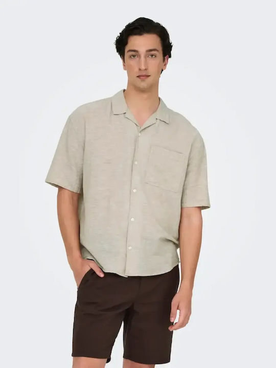 Only & Sons Short Sleeve Linen Shirt Chinchilla