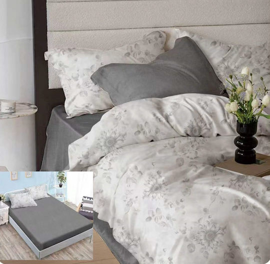 Set Huse Pentru Pilote 200x230cm Dublu Cu 4 Fețe De Pernă Și 1 Cearceaf Gri