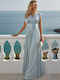 Summer Maxi Dress for Wedding Christening Open Back Light Blue