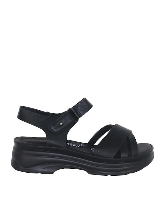 Γυναικεία Ανατομικά Σανδάλια Flatforms Μαύρα