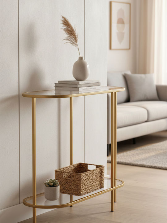 Metal Console Table with Glass Surface Scandinavian L80xW33xH80cm