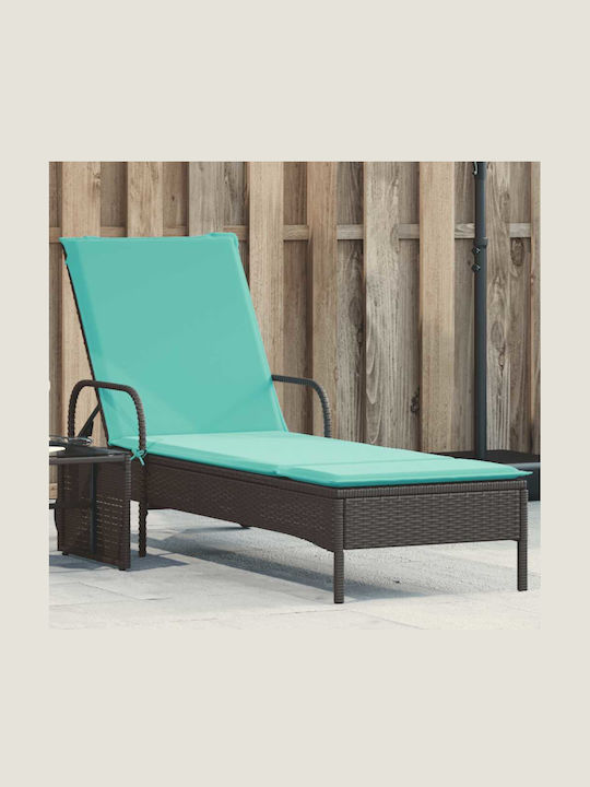 Rattan Deckchair with Pillow & Wheels Black 161x61x87cm
