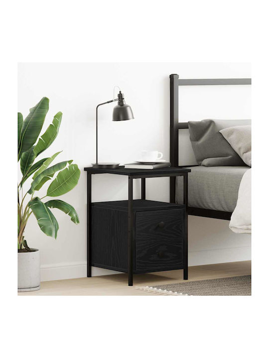 Wooden Bedside Table With Black Metal Legs 34x35.5x50cm