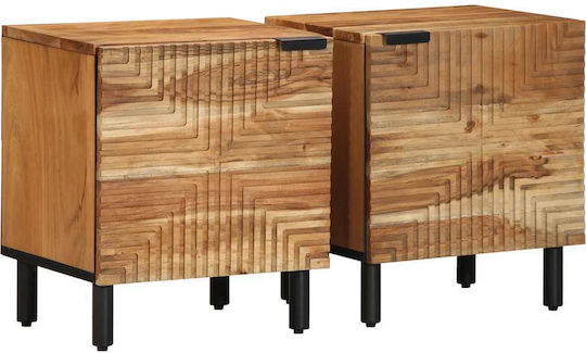 Metal Bedside Tables With Beige Glass Surface 2 Pieces 40x33x46cm