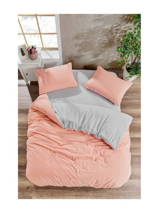 Rebeka Home Подредба Пликове За Завивки 100% Памук 200x220см Двойна С 2 Калъфки За Възглавници И 1 Чаршаф Peach Gray