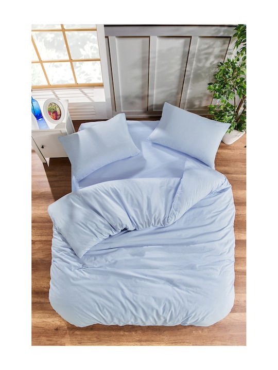 Rebeka Home Подредба Плик За Завивка 100% Памук 150x220см Единичен С Калъфка И 1 Чаршаф Син