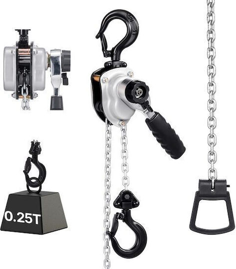 Palan Manual cu Lanț Max 250 Kg Cuplu Dublu Frână Mecanică Cârlige Pivotante Înălțime 3 M