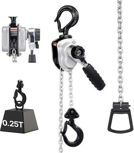 Palan Manual Cu Lanț Dublu Cu Cliquet Capacitate Maximă 250 Kg Frână Mecanică Cârlige Pivotante Înălțime 1.5 M