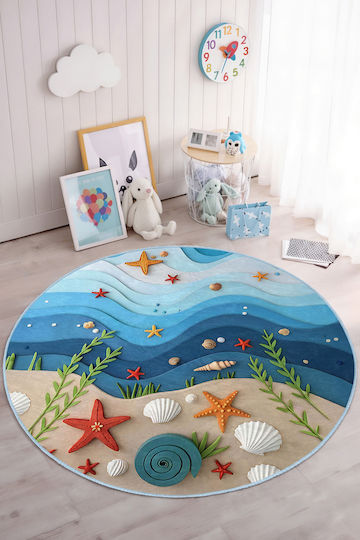 SteweHome Kids Rug Light Blue Round with Diameter 150cm Thickness 60mm