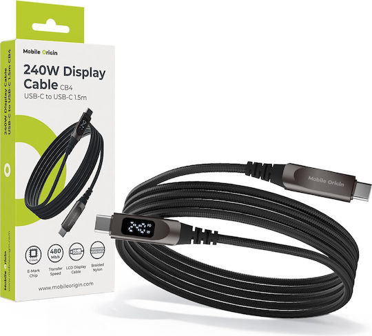 Mobile Origin Braided USB 2.0 Cable USB-C Male - USB-C 240W PD Gray 1.5m MO-240WDC-CB4