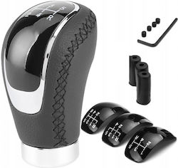 Mâner Schimbător Viteze Auto Universal – 5/6 Viteze – Piele Neagră Crom – Adaptoare M8 M10 M12
