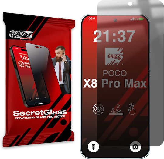 Grizzglass Secretglass Privacy Folie Protectie Ecran Hybrid Glass Compatibil Xiaomi Poco X8 Pro Max Negru
