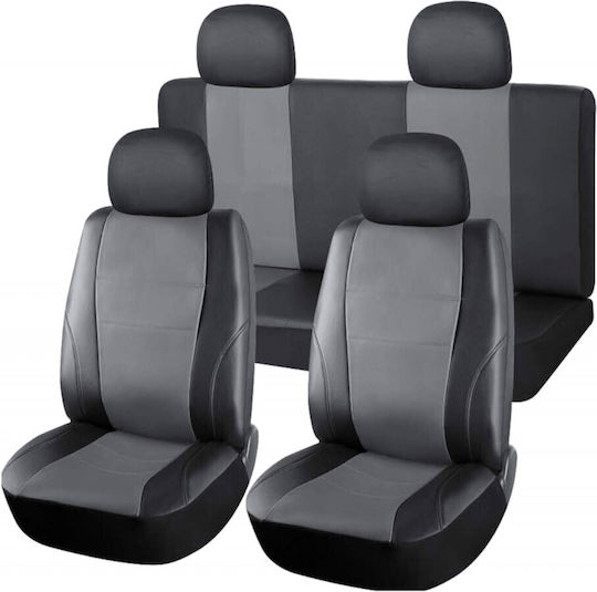 Car Upholstery Front Rear Seats Eco Leather Gray Black 8 Pieces