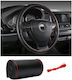 Black Leather Steering Wheel Cover 38 Cm Red Stitch Universal Round D-shaped Steering Wheels