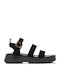 Leder Flache Damen Sandalen Schwarz