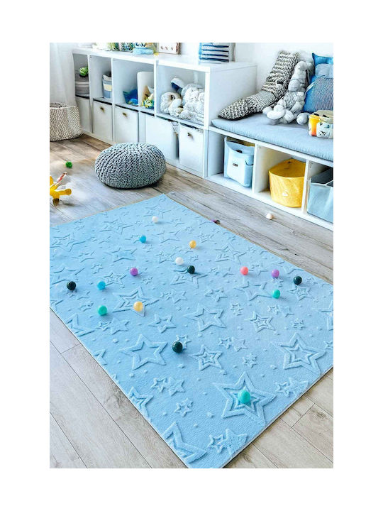 SteweHome Kids Rug Stars Cotton Blue 100x250cm Thickness 60mm