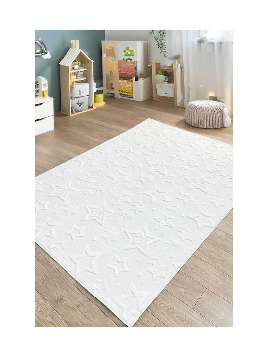 SteweHome Kinderteppich Sterne Baumwolle Weiß 80x200cm Dicke 60mm