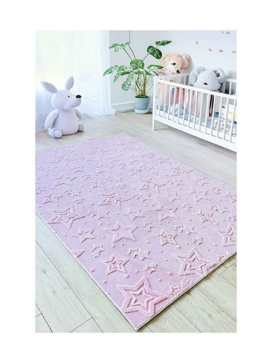 SteweHome Kinderteppich Sterne Baumwolle Rosa 120x250cm Dicke 60mm
