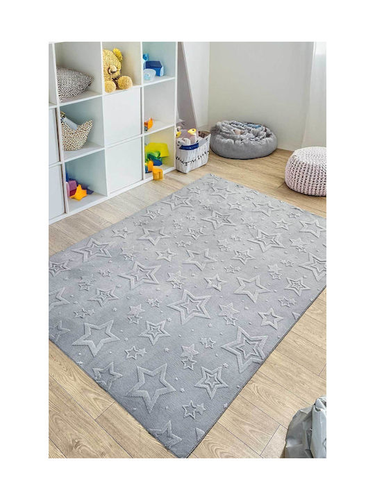 SteweHome Kids Rug Stars Cotton Gray 80x250cm Thickness 60mm