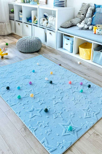 SteweHome Kids Rug Stars Cotton Blue 100x200cm Thickness 60mm