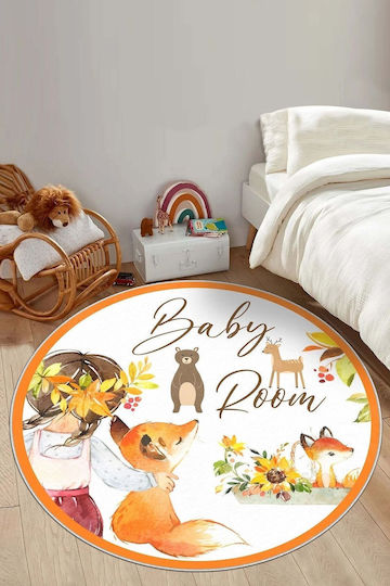 SteweHome Kids Rug Orange Round with Diameter 100cm Thickness 60mm