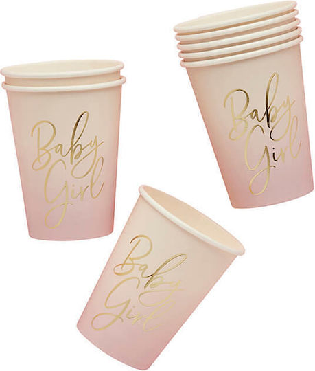 Pink Ombre Paper Glasses Baby Girl 8 Pieces