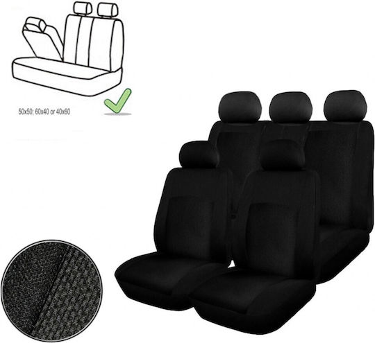 Universal Car Upholstery Seat Covers Full Set Split Rear Seat Zipper Black