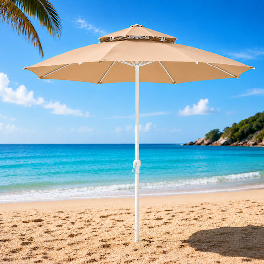 Galifas Folding Beach Umbrella Diameter 2.4m with UV Protection and Beige Air Duct