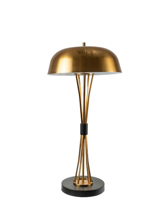 Metal Table Lamp with Gold Shade and Black Base